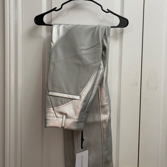 Silver vegan leather metallic trousers (SOLD ON DEPOP) - Picture 2 of 4